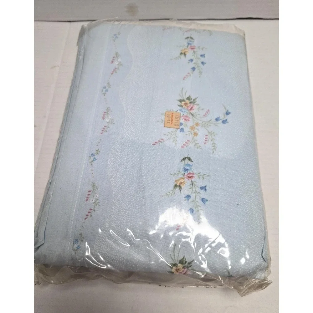 Vintage Macolvi Primavera Full Sheet Set NOS Blue Floral No-Iron 4 Pc Bedding